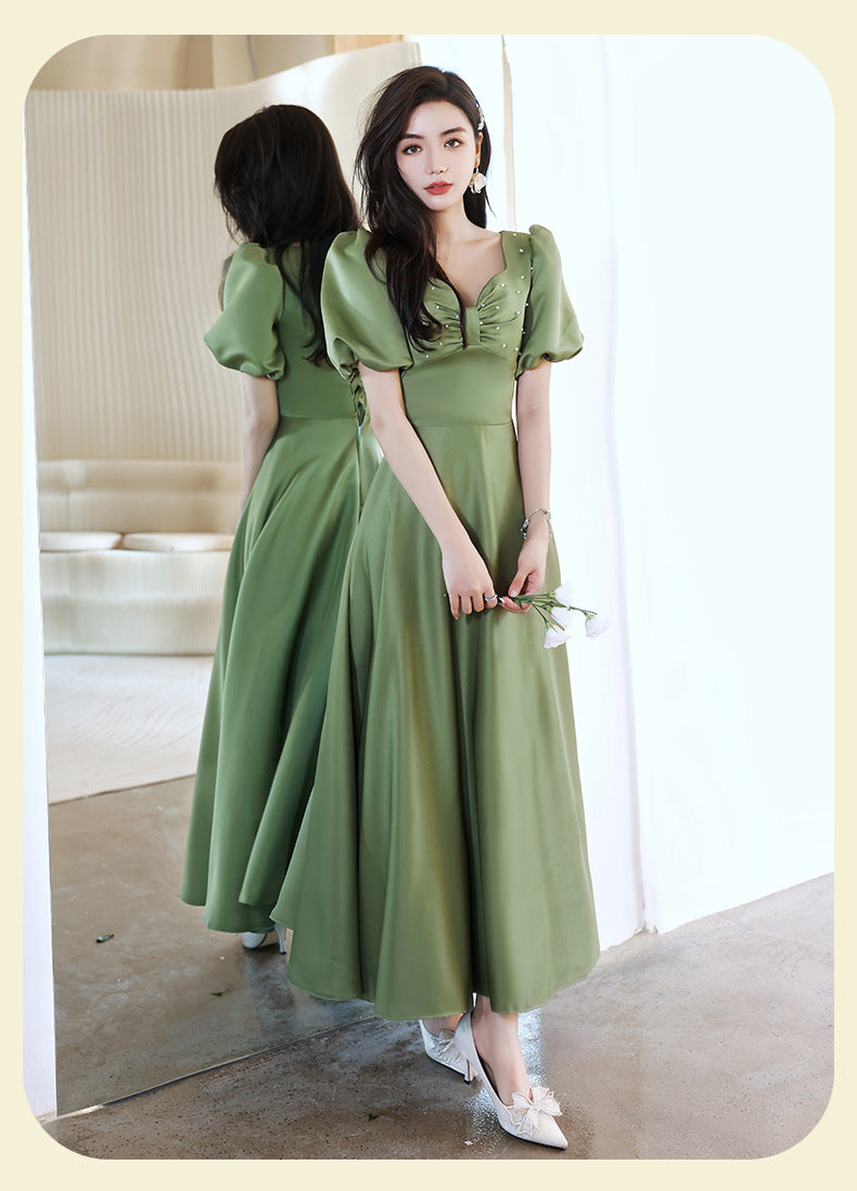 Avocado Green Satin Bridesmaid Dress for Spring Events