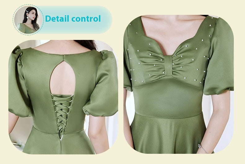 Avocado Green Satin Bridesmaid Dress for Spring Events