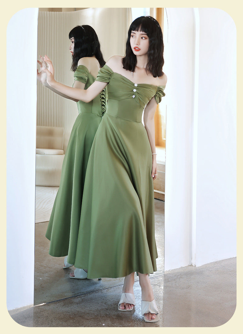 Avocado Green Satin Bridesmaid Dress for Spring Events