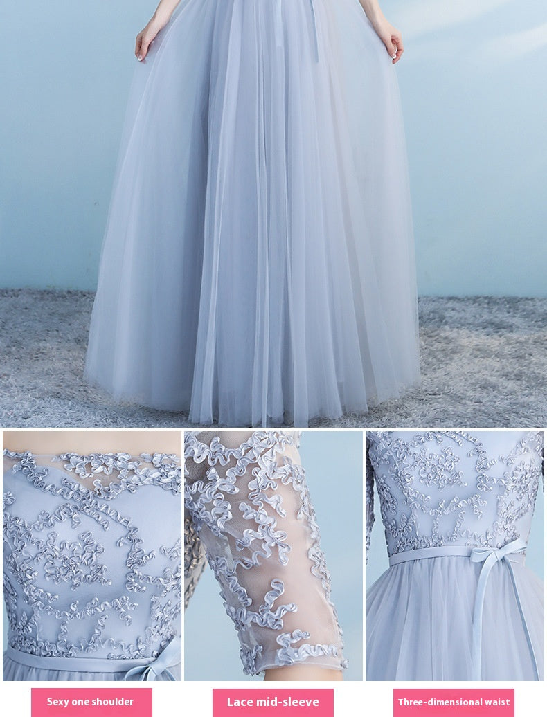 Long Bridesmaid Blue Dress with Adjustable Shoulder Straps