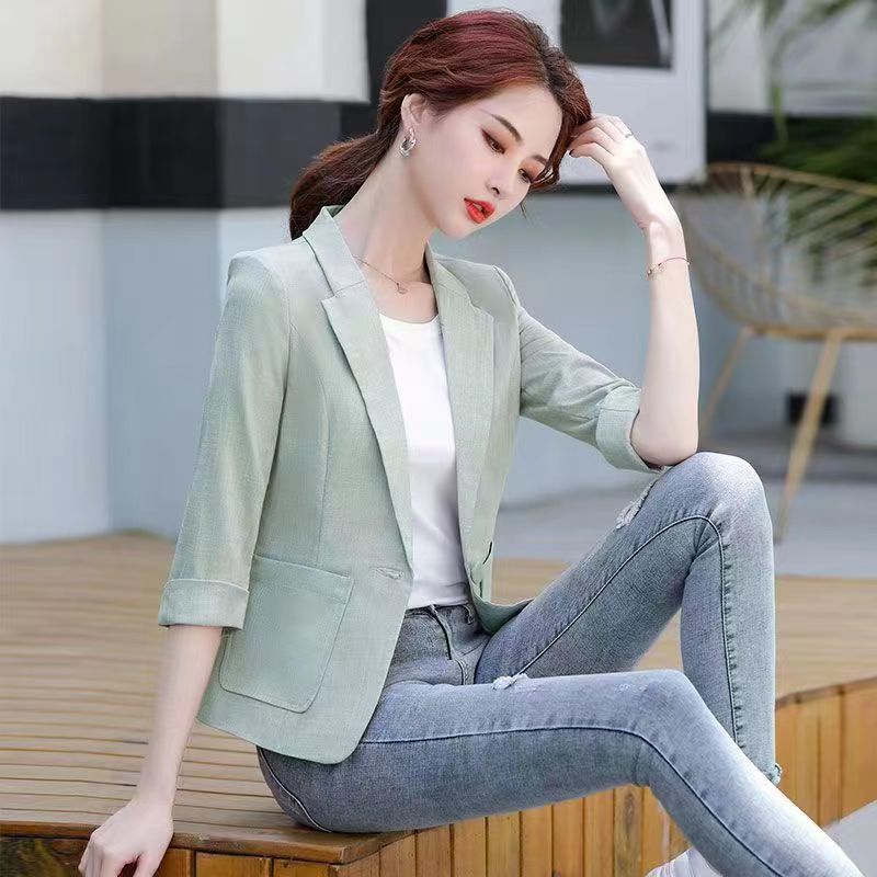 Casual Cotton and Linen Tailored Suit Top with Versatile Color Options