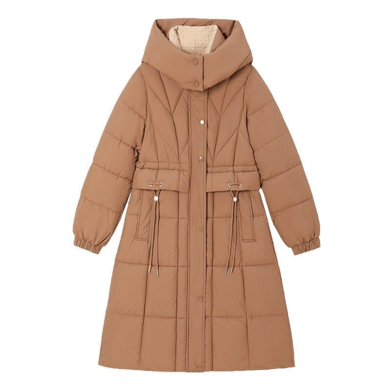 Mid-length Slimming Cotton Coat with Cinched Style and Pockets