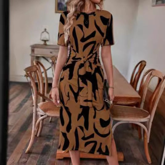 Printed Short-sleeved Dress with Casual Japanese Style