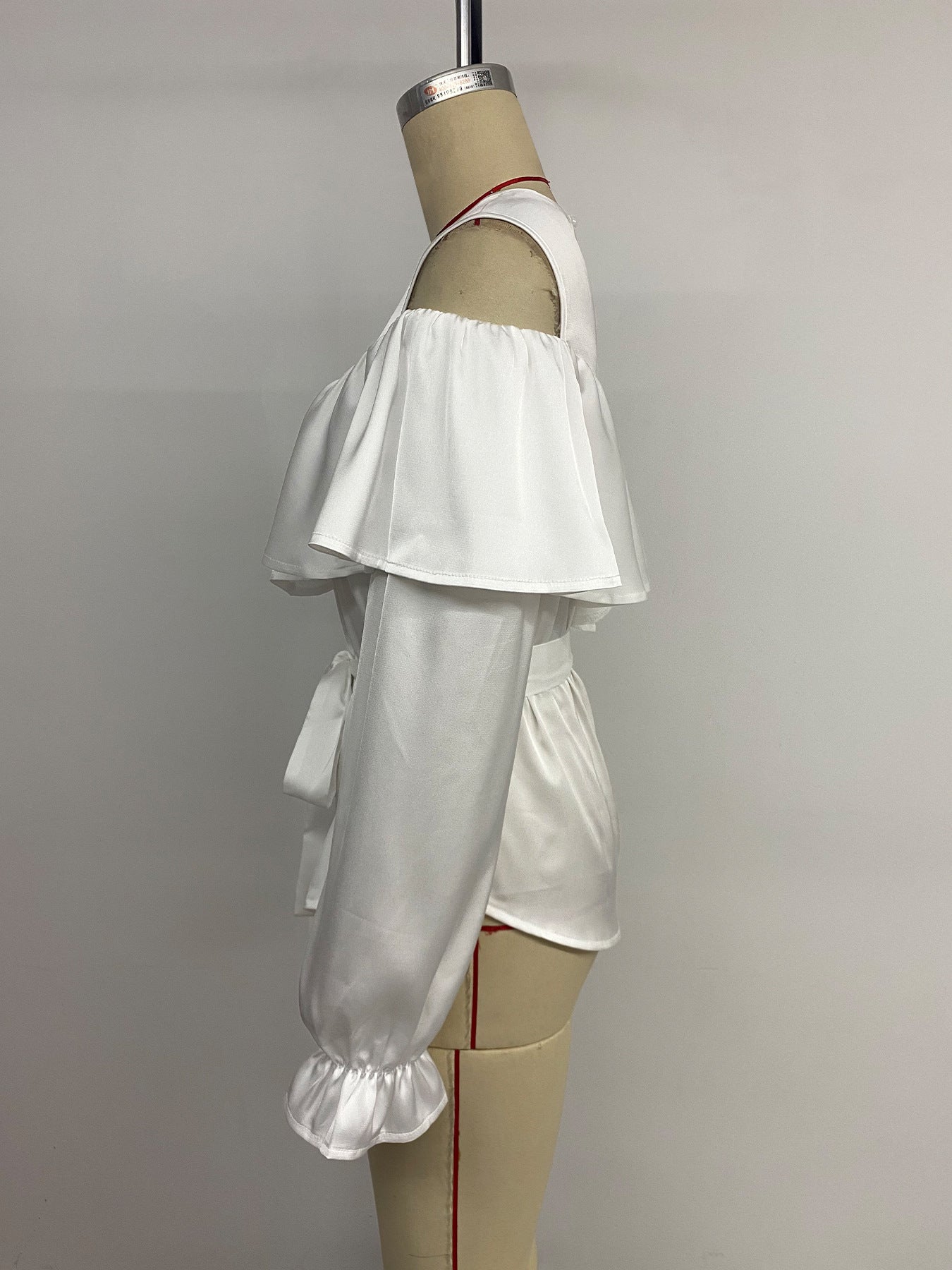 Long-sleeved Ruffled Off-the-shoulder Lace-up Shirt for Stylish Looks