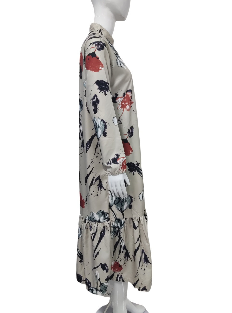 Floral Print Long Dress with Comfortable Cotton-Linen Blend Fabric
