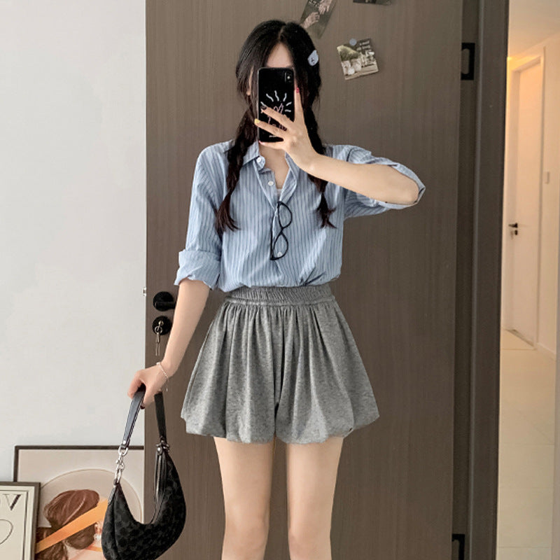 Crimp Slimming Skirt with High Waist and Pockets for Casual Style