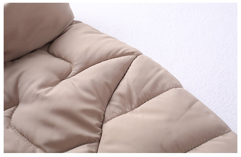 Solid Color Thick Cotton Jacket with Medium Length Design