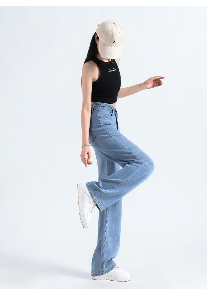 Lyocell Denim Wide-leg Pants with High Waist and Button Detail