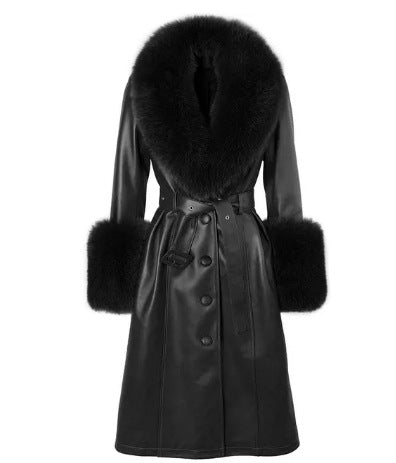 Slim-fit Leather Sheepskin Coat with Luxurious Fox Fur Lining