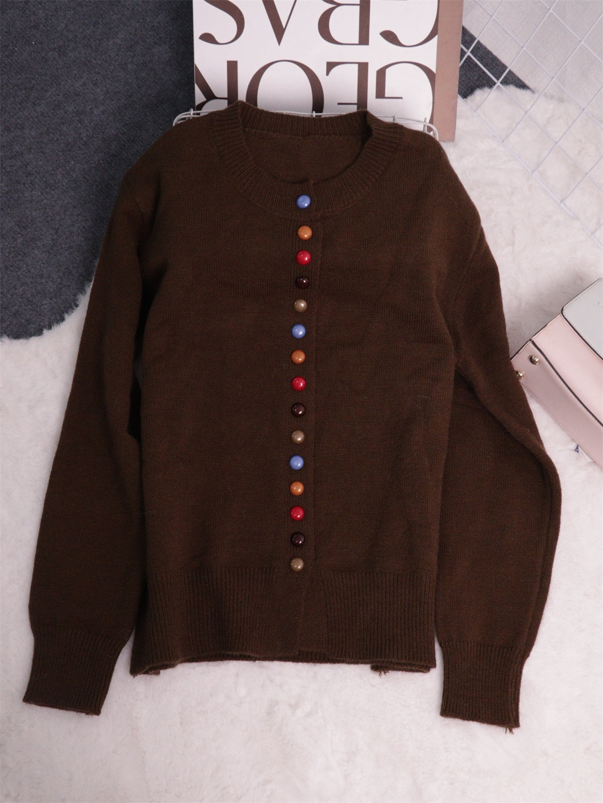 Simple Commute Color Button Single-breasted Knitted Cardigan Sweater Coat