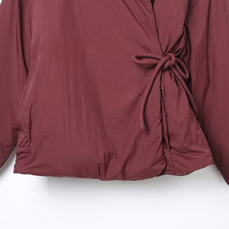 Double-breasted Kimono Coat with Casual Style and Lace-up Details