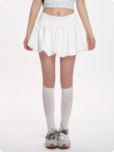 High Waist Slimming Puffy Skirt with Chic Knit Fabric Design