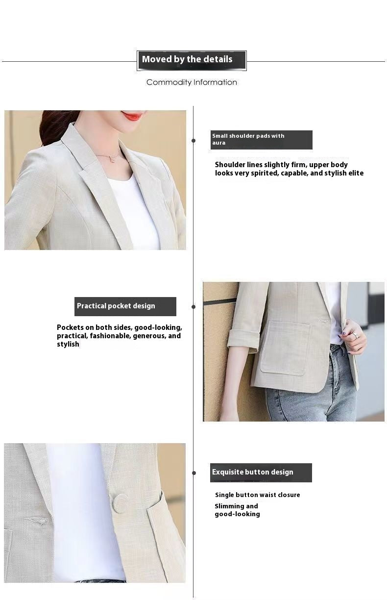 Casual Cotton and Linen Tailored Suit Top with Versatile Color Options