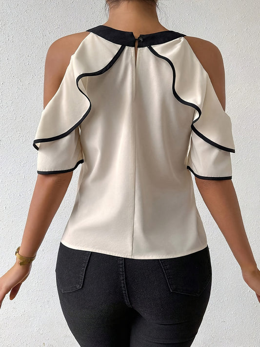Short-sleeved Bow Collar Pullover Shirt with Stylish Design