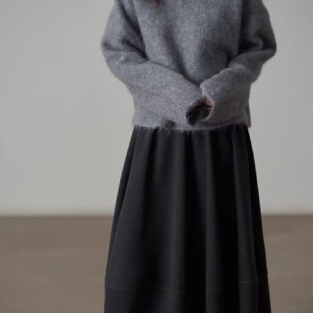 Commuter Woolen Solid Color Skirt with High Elasticity Comfort