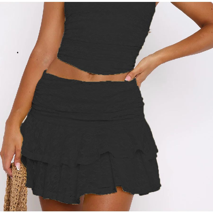 Solid Color Lace Skirt with Elegant Design and Versatile Style