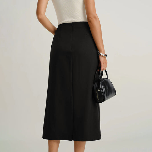 Straight Skirt with Retro Front Slit and Slimming Fit