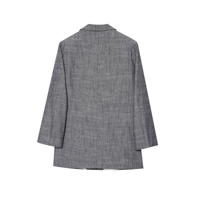 Casual Linen Blended Rolled Sleeve Suit Jacket with Pocket Detail