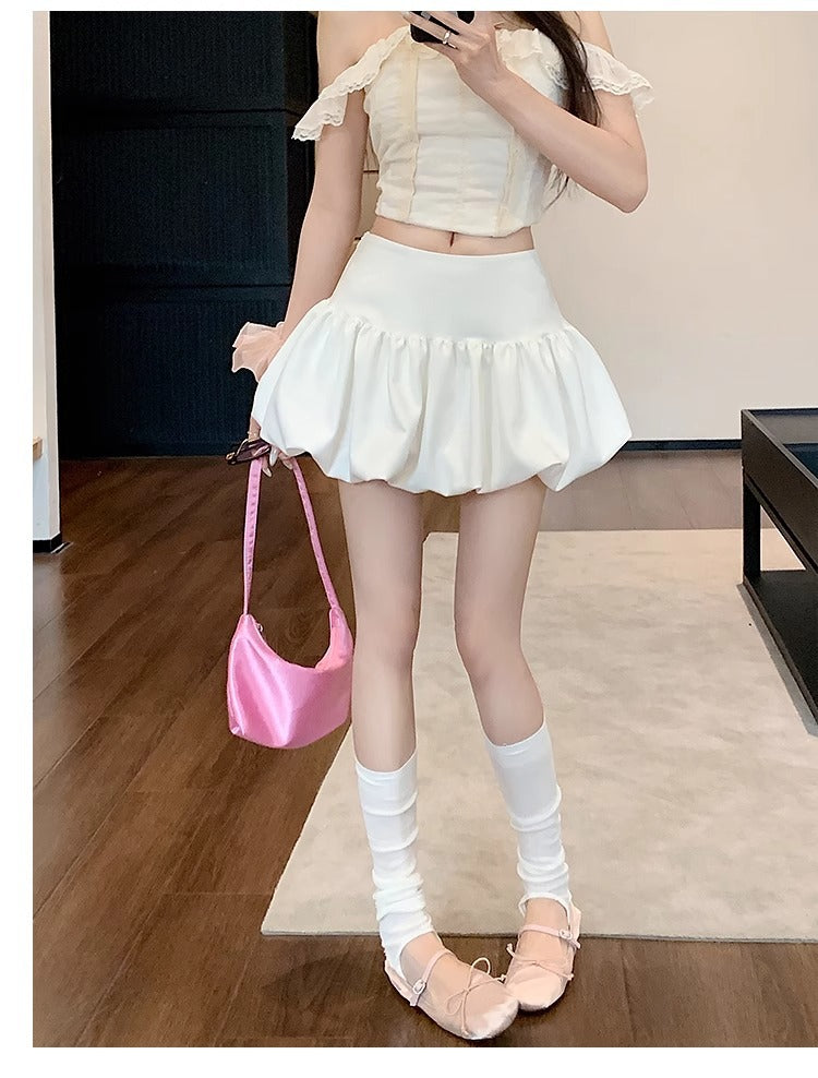 Ballet Style White Bud Skirt with Korean Fashion Charm