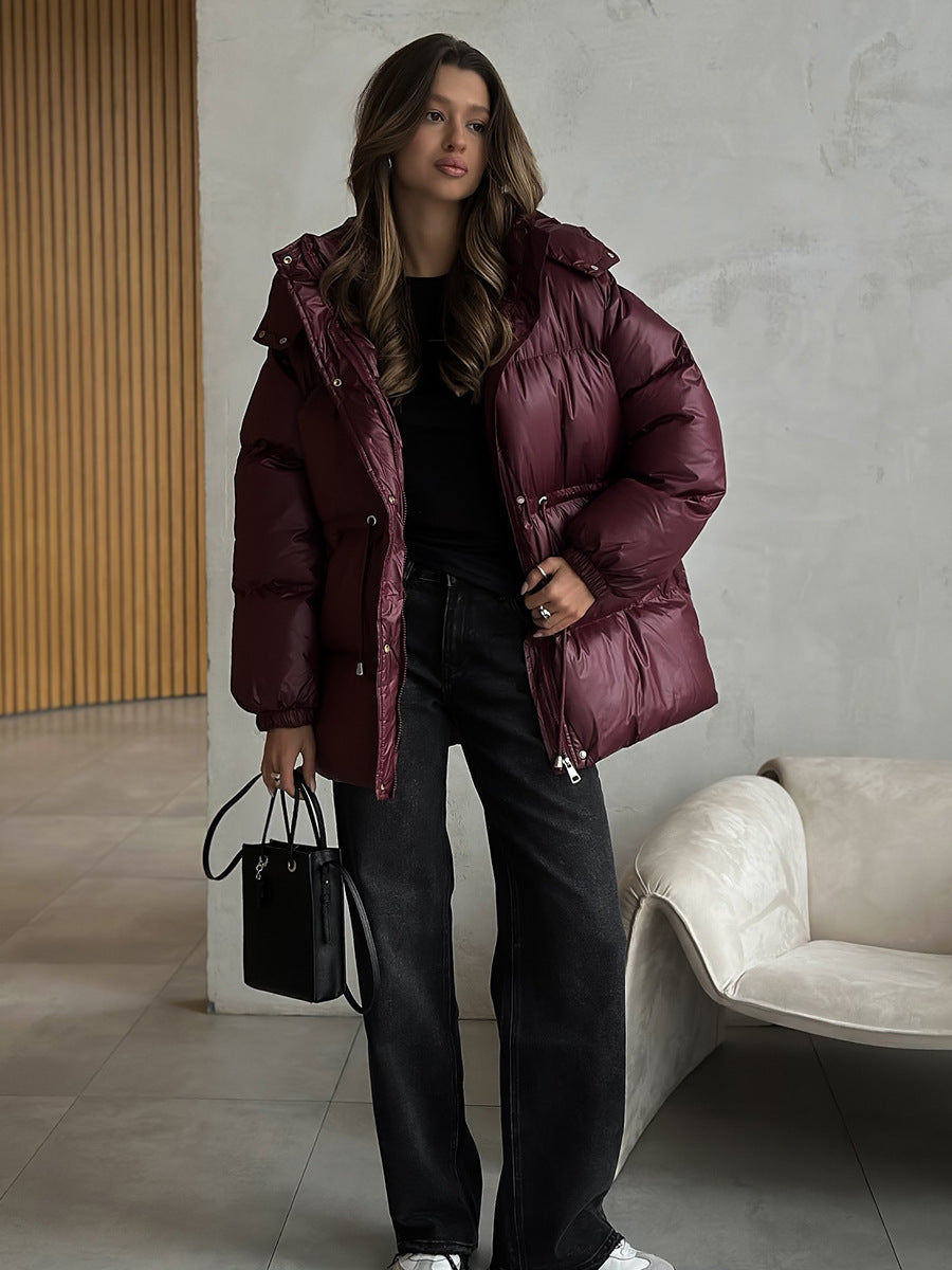 Slim-fit Drawstring Hooded Jacket with Comfortable Thermal Padding