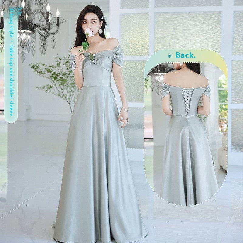 Avocado Green Satin Bridesmaid Dress for Spring Events