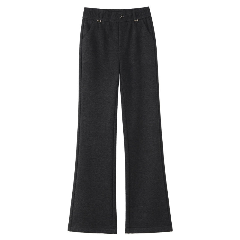 Fleece-lined Slim Flare Pants with High Waist Design for Comfort