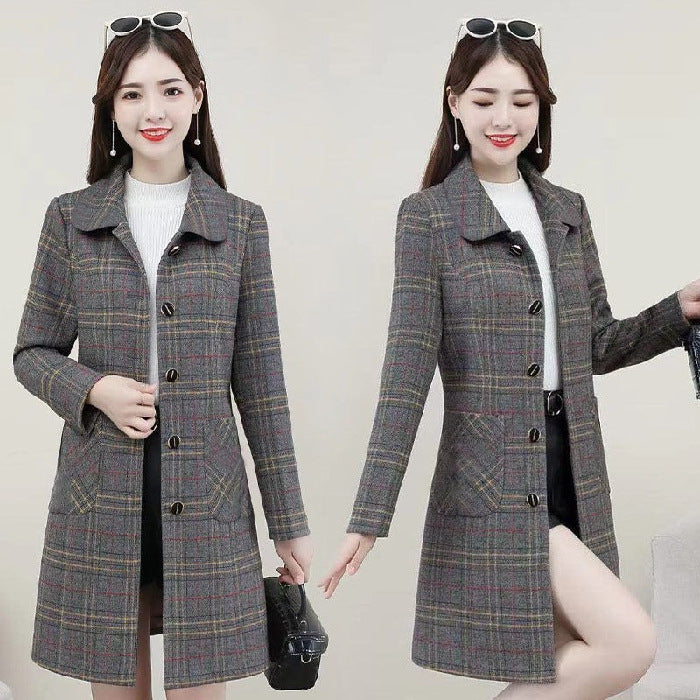Plaid Woolen Coat with Casual Japanese Style for Autumn Wear