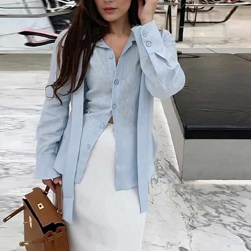 Casual Long Sleeve Shirt with Solid Color and Loose Fit Design