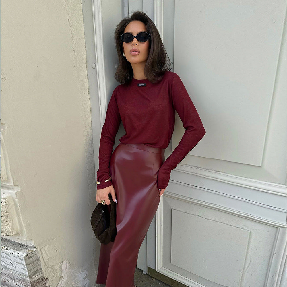 Ankela Red Slit Sheath Skirt with Fashionable Slim Fit Design