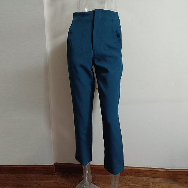 Pleated High Waist Slim-fit Basic Pants with Pocket Detail