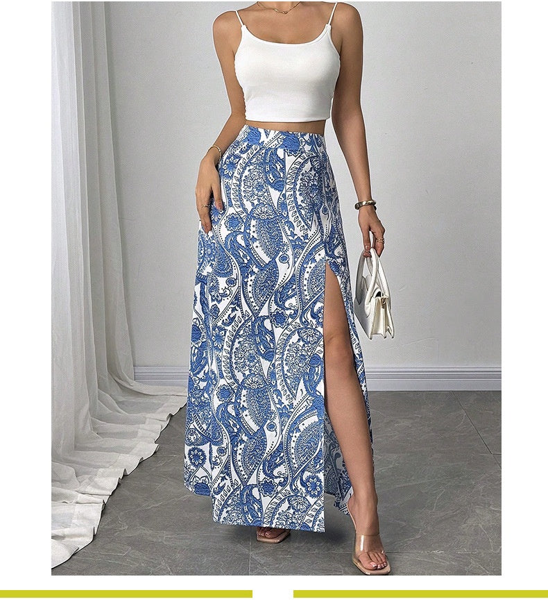 A-line Skirt with 3D Printed Design and Elegant Slit Detail