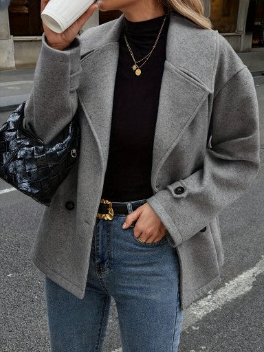Woolen Coat with Loose Fit Short Design for Stylish Outerwear