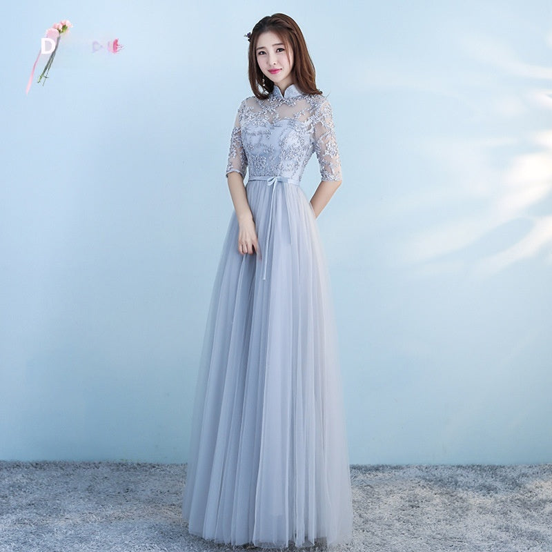 Long Bridesmaid Blue Dress with Adjustable Shoulder Straps