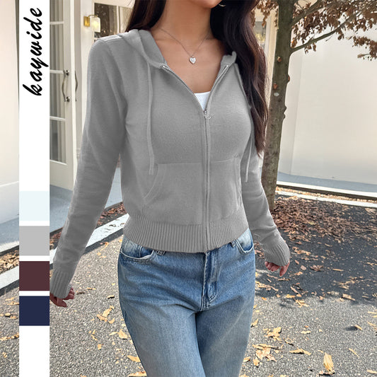 Hooded Wool Coat Sweatshirt with Long Sleeves and Comfortable Fit