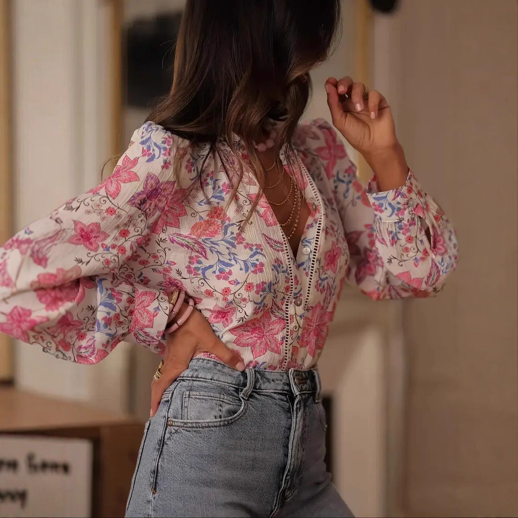 V-neck Single Breasted Shirt with Stylish Basic Design