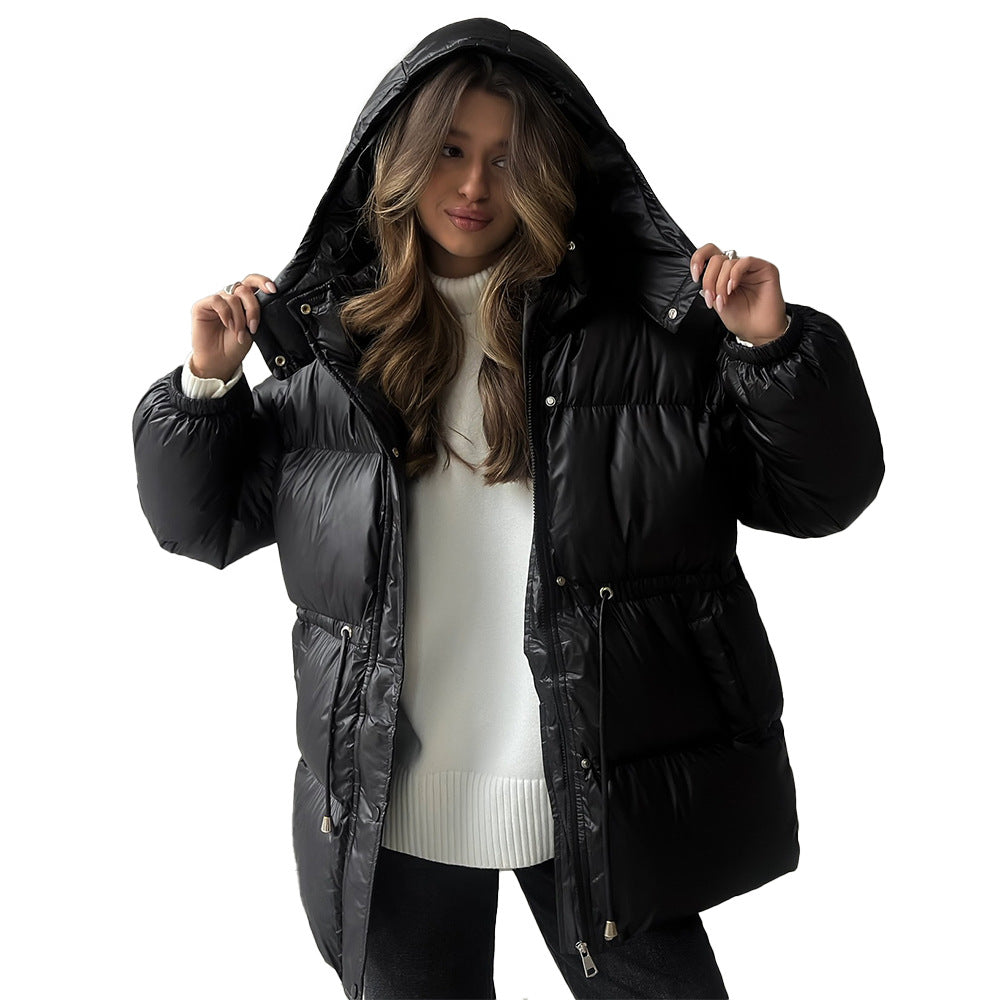 Slim-fit Drawstring Hooded Jacket with Comfortable Thermal Padding