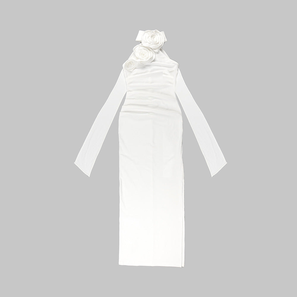 Halter Long High Sense Dress with Backless Design and Asymmetric Skirt