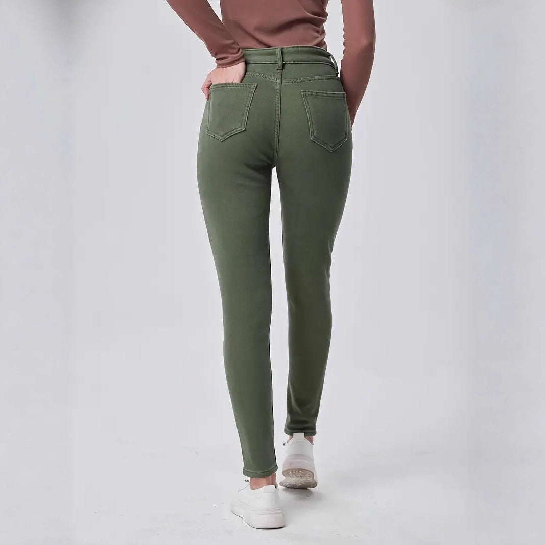 Skinny Denim Trousers with High Waist Design for Flattering Fit