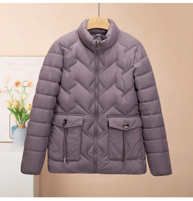 Solid Color Thick Cotton Jacket with Medium Length Design