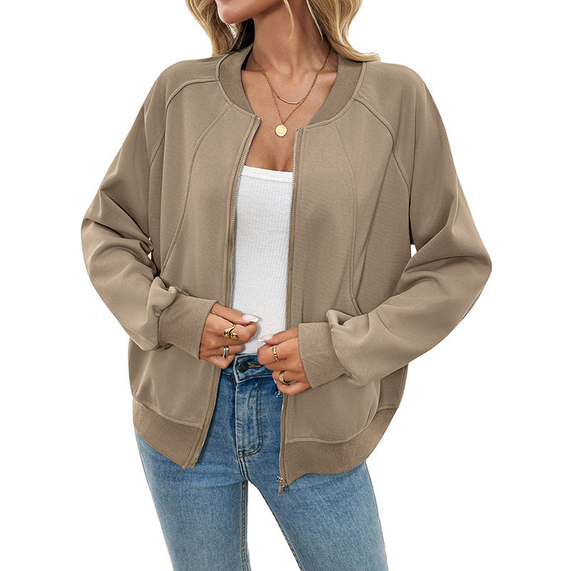 Casual Loose Jacket Coat with Zipper Detail for Effortless Style
