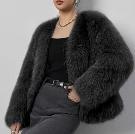 Artificial Fur Coat with Trendy Pocket Design for Stylish Outfits