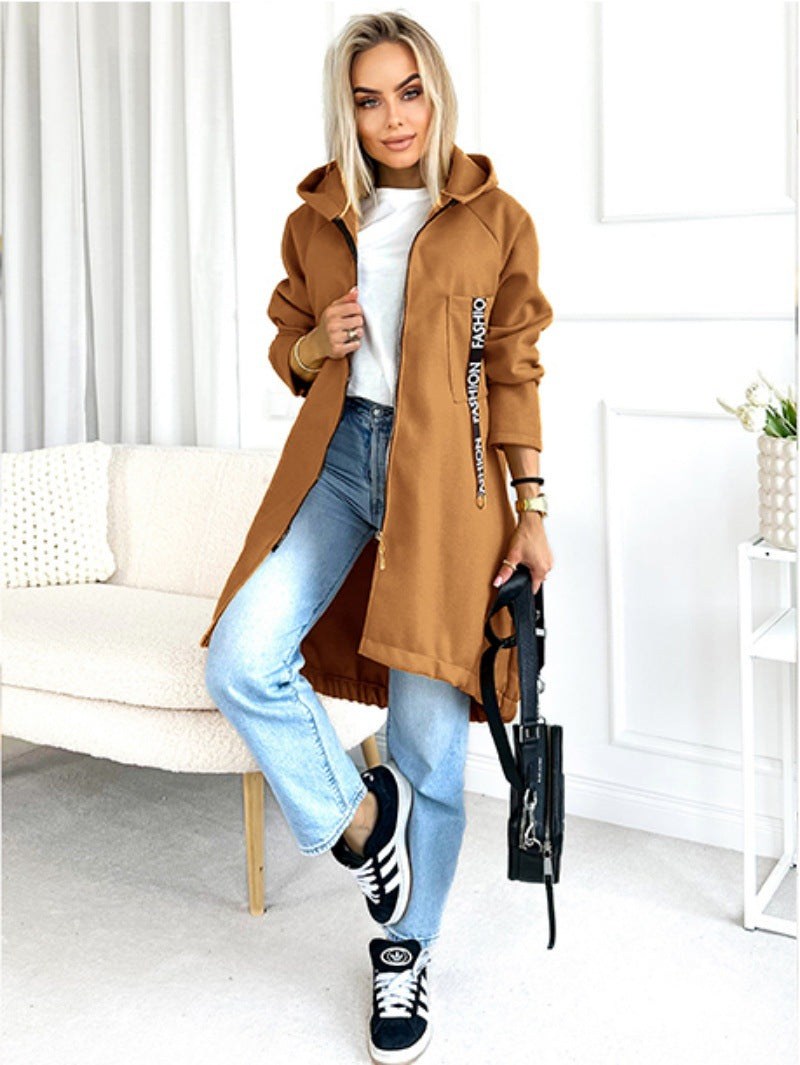 Hooded Sports Zipper Jacket with Medium Thickness for Casual Style