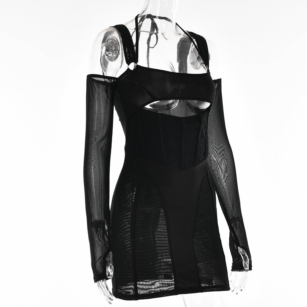 Sling Tight Dress with Backless Mesh Design for Stunning Events