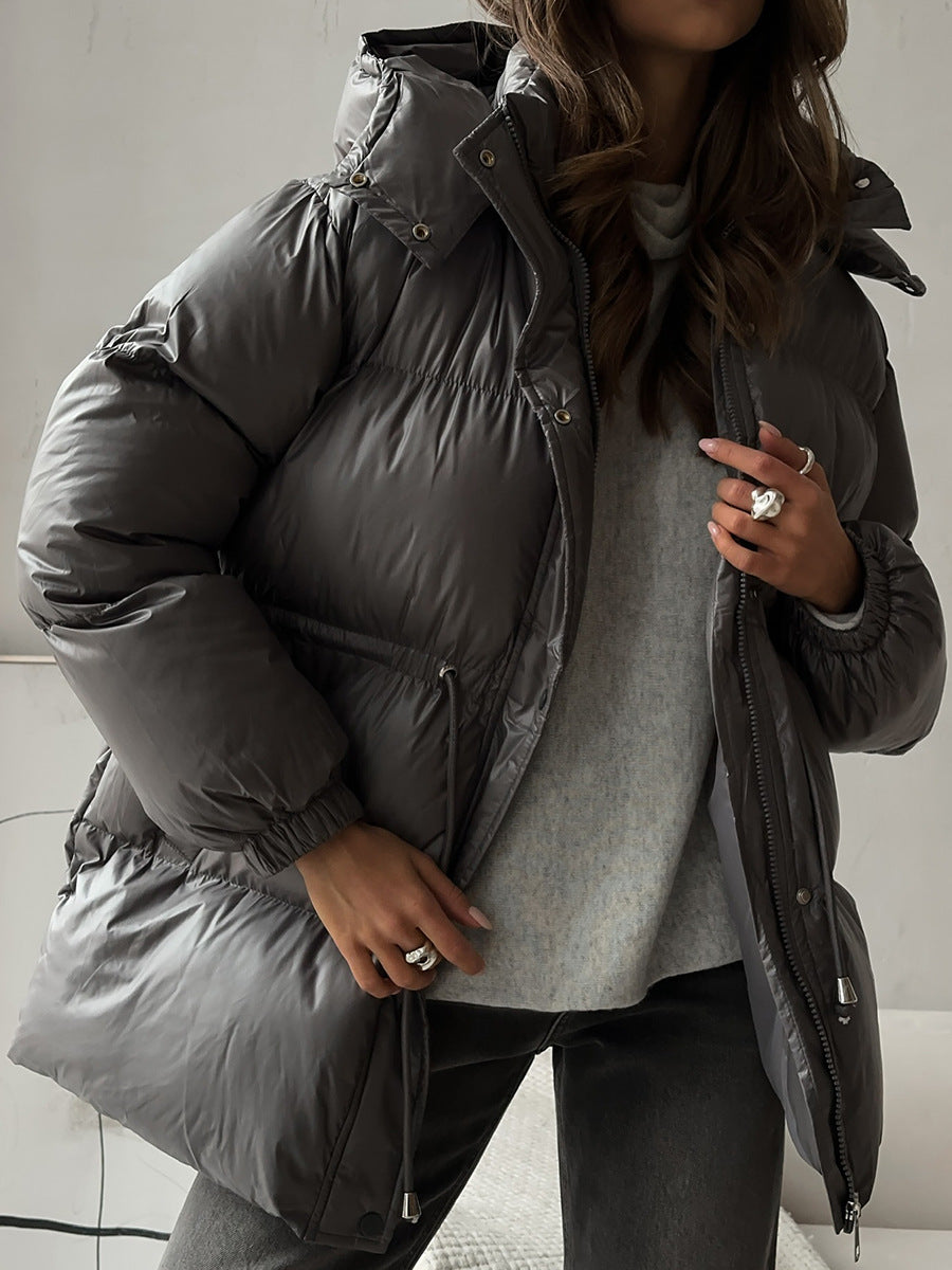 Slim-fit Drawstring Hooded Jacket with Comfortable Thermal Padding