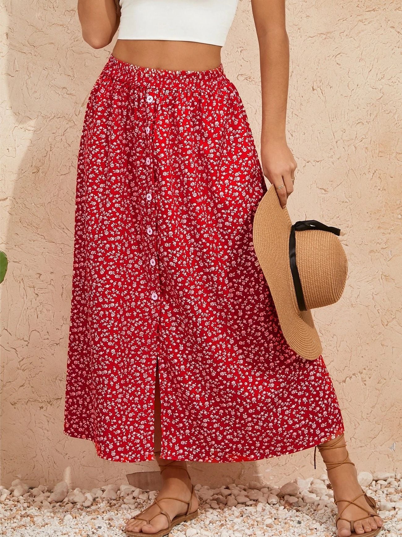 A-Line Skirt with Self-Tie and Embroidery Design for Summer Style