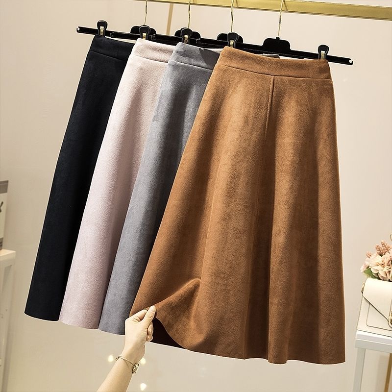 High Waist Slimming A-Line Umbrella Skirt with Pleated Design