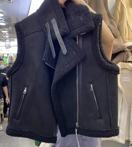 Berber Fleece Motorcycle Vest with Stylish Western Design