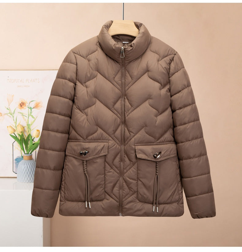 Solid Color Thick Cotton Jacket with Medium Length Design