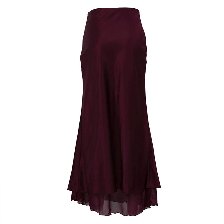 Satin Stitching Mesh Double-layer Sheath Skirt with Elegant Design