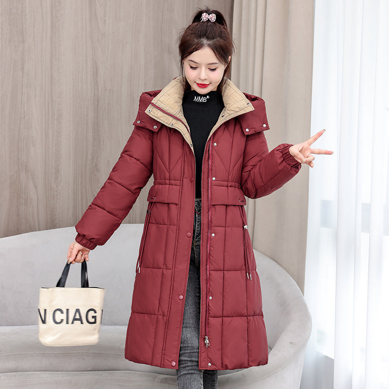 Mid-length Slimming Cotton Coat with Cinched Style and Pockets